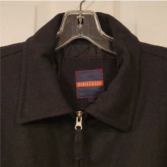 Pinstripe Men's Wool Blend Coat- Gray- Size L - Picture 2 of 10